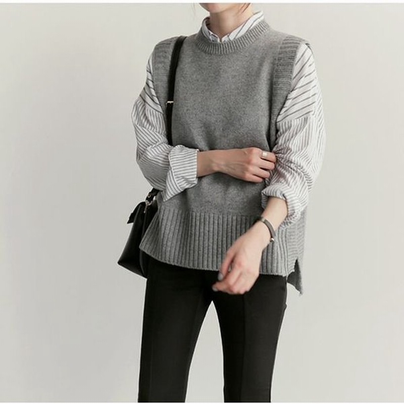 レディース トップス 秋冬 ノースリーブ Uネックニットベスト ニット ベスト ニットベスト クルーネック Uネック サイドスリット セーター 通販 Lineポイント最大0 5 Get Lineショッピング