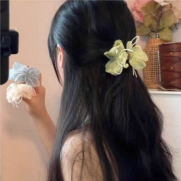 🥇隔日達出💎韓國高級感網紗花朵抓夾女後腦勺盤發鯊魚夾子氣質優雅頭飾髮卡