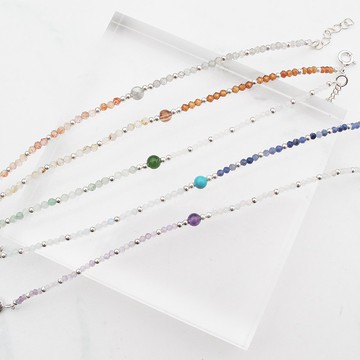 【水晶手串】多彩水晶x天然石1 | 純銀水晶細手鍊 | 大員囡仔