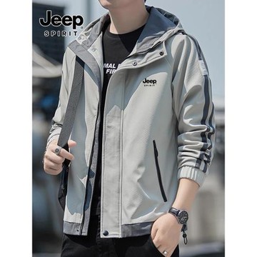 JEEP外套男士2025新款春季潮流百搭工裝寬松秋款連帽休閑夾克風衣
