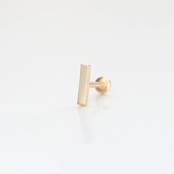 14K 立體直條鎖珠耳環 (前鎖 平底 圓餅) (單個) 耳骨 耳窩
