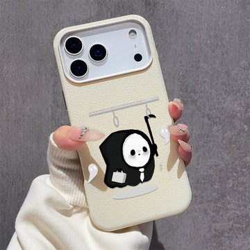 上班幽靈 適用蘋果17軟殼 iPhone16promax手機殼15plus大孔鏤空14親膚13防摔12皮紋11保護殼