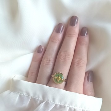 Honeybee Vintage 戒指 B（均碼可調節/藍綠）