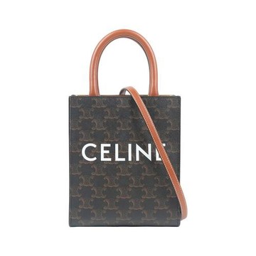 二手商品8.8成新_CELINE Triomphe 帆布手提斜背二用Cabas(咖啡色)(迷你)