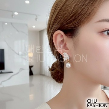 【CHU】韓國直輸 透翼蝴蝶珍珠水滴 耳環 韓系輕奢夢幻款