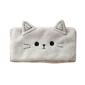 Sunday Life 萌耳貓咪珊瑚絨加寬束髮帶  淺灰色  1個