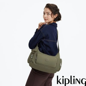 『牛角包』Kipling 鼠尾草綠輕巧多袋肩背包-GABBINA
