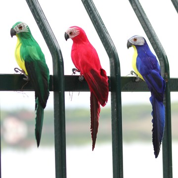 25CM仿真羽毛鸚鵡園藝森系樹枝爪子鐵絲捆綁家居田園裝飾金剛鸚鵡