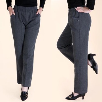 純棉中老年女褲子秋季加絨加厚大碼寬松休閑直筒褲中年媽媽運動褲