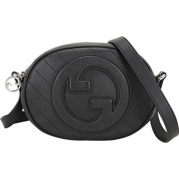 GUCCI 古馳 Blondie 雙G標誌縫線斜紋斜背圓形相機包(黑色)