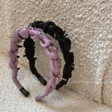 水鉆蝴蝶結紗質褶皺纏繞發箍帶齒防滑顯臉小高顱頭箍發卡發飾新款