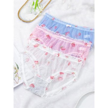 大碼內褲女胖mm200斤中腰蕾絲日系可愛網紗透明舒適薄透氣三角褲