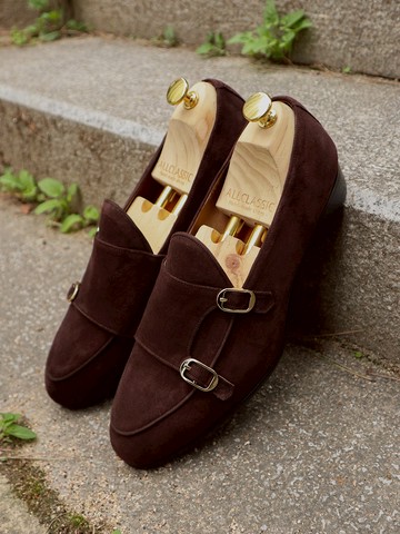 ALC033 Liberty Double Monk-Strap Suede Shoes D.BR