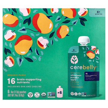 Cerebelly, 有機嬰兒果泥，白豆、南瓜、肉桂蘋果，6 袋，每袋 4 盎司（113 克）