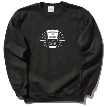 LIFE BEGINS after COFFEE大學T 中性 黑色 咖啡禮物文青冬裝保暖