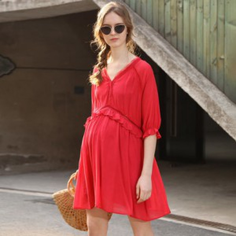 マタニティ ワンピース マタニティウエア 春 夏 授乳 パフスリーブ 五分袖 フリル ミニ丈 大きいサイズ ママ ベビー 胸下切り替え Aライ 通販 Lineポイント最大1 0 Get Lineショッピング