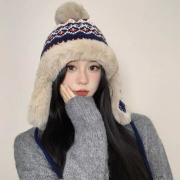 趙露思同款毛絨帽子女款秋冬季毛球針織帽加厚保暖毛絨護耳雷鋒帽