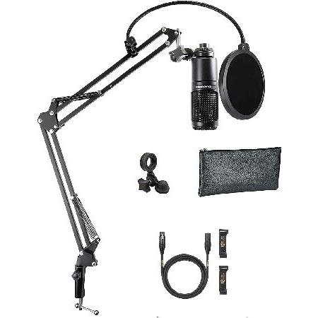 Clef Audio Labs Audio Technica AT2020 Cardioid Condenser Microphone Ideal for Project ＆ Home Studio Applications Bundled with Boom Arm, Pop Filter, a