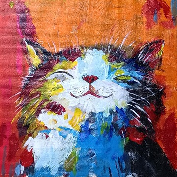 貓咪的彩色夢境  療癒系油畫 手繪原作