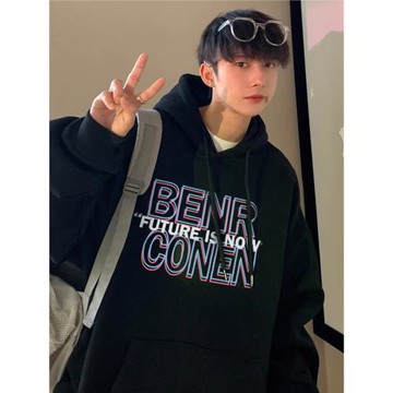 重磅100%純棉春秋冬連帽衛衣男oversize港風美式寬松潮牌加絨外套