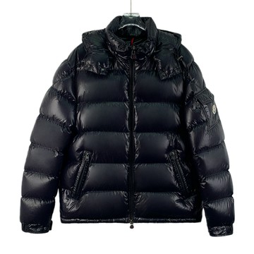 (2XL) moncler質感羽絨鵝絨亮面連帽黑色外套