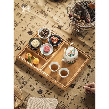 九宮格竹制果盤圍爐煮茶冰茶中式點心盤零食小吃干果盤收納盒套裝