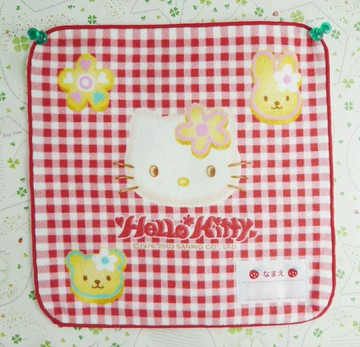 【震撼精品百貨】Hello Kitty 凱蒂貓 方巾-紅格子兔熊 震撼日式精品百貨