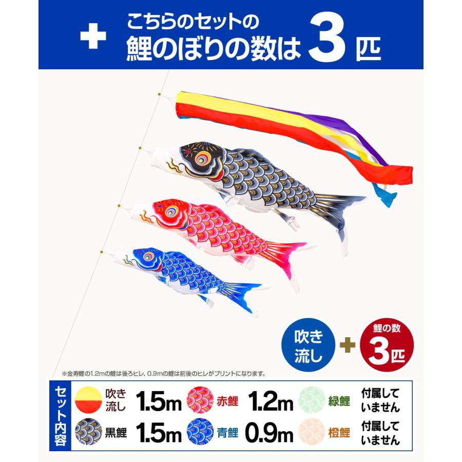 鯉のぼり ベランダ用 こいのぼり 錦鯉 渡辺鯉寿の金文字にたくす親心 金寿鯉 1.5m 6点セット 万能取付金具付属 ベランダ プレミアムセット