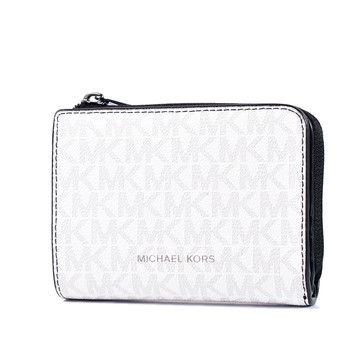 MICHAEL KORS 男款 緹花LOGO防刮零錢袋對開釦式短夾-白色