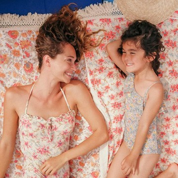 法國 Louise Misha 法式波西米 女孩斜肩連身泳衣 海浪花 - 4Y