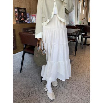 ELINSU bingo軒軒家自制a字淑女半身裙過膝拼接百搭韓版中長裙夏