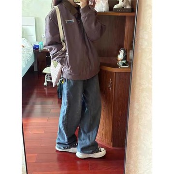 美式復古紫色棒球服翻領夾克外套女春秋季2024新款小個子穿搭衛衣