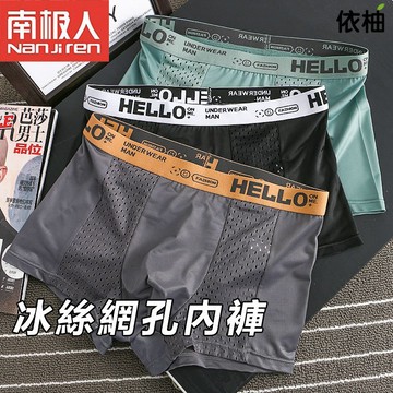 【隔日到貨🔥免運】冰絲網孔內褲 男生內褲 涼感內褲 男士透氣內褲 男士內褲 純棉透氣內褲 平口褲 男生四角褲