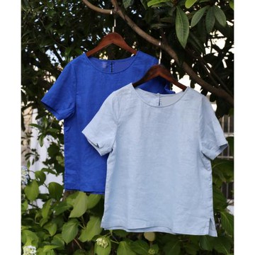 昔語自制夏新款五色14支亞麻簡約文藝短袖T恤  C546