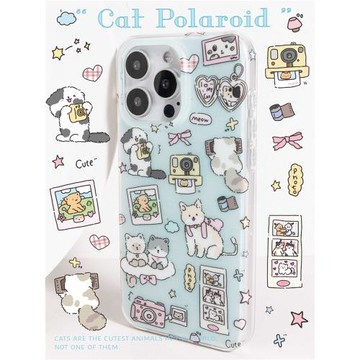 BLUELIFE 雙層磨砂拍立得貓咪亮面適用iphone15promax 14蘋果13原創可愛手機殼保護套