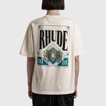 RHUDE短袖美式高街潮牌夏季男女士無性別撲克牌印花寬松純棉T恤潮