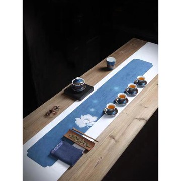 茶席防水桌旗麻布禪意擺件茶墊茶具墊子麂皮絨布中式布藝茶巾茶旗