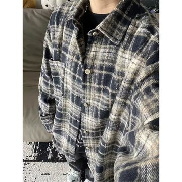 美式加厚格子襯衫男春秋保暖法蘭絨呢子外套痞帥休閑磨毛長袖襯衣