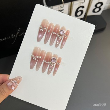 ➕純色美美噠💯純手工穿戴甲氣質法式貓眼漸變紫色華子鑽爆閃重工高級感美甲貼片純色穿戴甲 GMBG