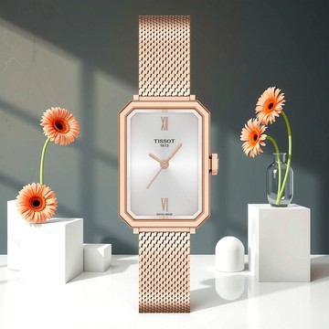 TISSOT 天梭 SRV系列 幾何線條方形米蘭帶石英女錶-30mm T1601103303300