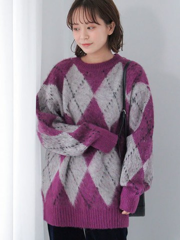 學院風菱格紋配色針織上衣(0F000205010) - ehka sopo