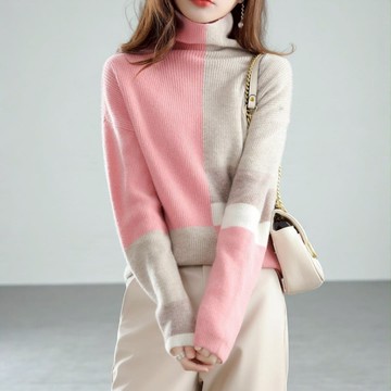 GOFO 針織毛衣 韓系穿搭 顯瘦 拼接撞色 高領長袖 冬天女裝 女生 冬季服飾 保暖 秋季 內搭打底衫 不刺膚