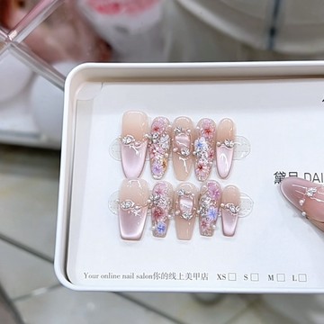 ✨台灣出貨✨手工穿戴甲春色滿園立體五彩瓣花追光貓眼款高端氣質美甲貼