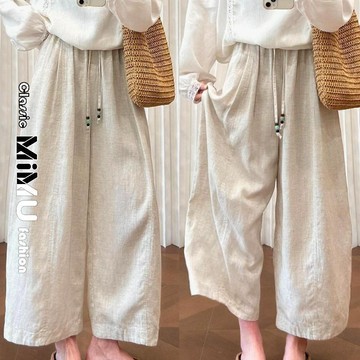 【MIMU】✨有貨✨ 天絲亞麻褲老錢風大碼胖mm寬鬆闊腿顯瘦夏天巨好看的休閒薄褲子女 夏季女裝 直筒褲 長褲 褲子