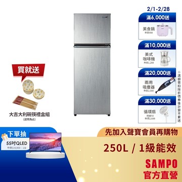 SAMPO聲寶 250L 一級變頻 星美滿兩門電冰箱 SR-C25D(G6)星辰灰 含基本安裝+舊機回收