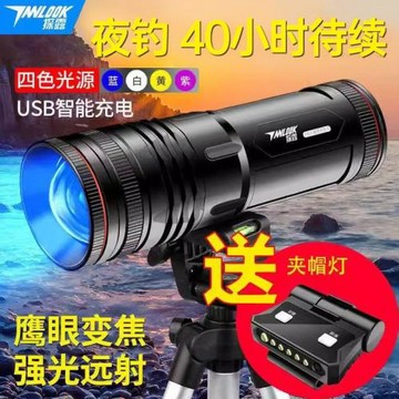 藍光電筒LED夜光光源釣魚燈夜釣燈大功率紫光臺釣野釣超亮強光