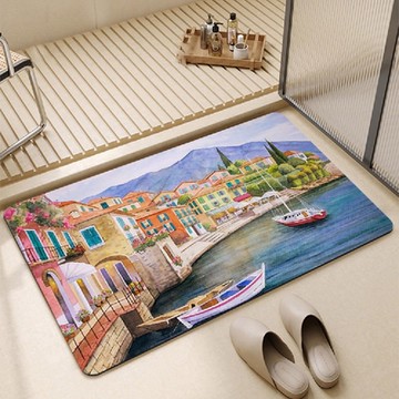 【帕斯特地墊】雙層超吸水浴室防滑地墊 居家浴室 快速吸水 速乾防滑 腳踏墊 港灣晨光 40*60cm(地墊)