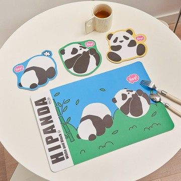 卡通異形熊貓餐墊 皮革印花  可愛異形杯墊