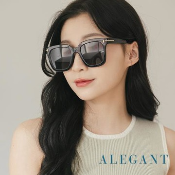 【ALEGANT】佐墨黑都會未來感金飾立體線條勾勒方框輕量TR90寶麗來偏光墨鏡│UV400太陽眼鏡│城市的墨筆手札