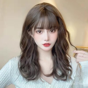 羊毛捲短髮假髮女自然全頭套短捲髮造型減齡中長髮鎖骨髮型假髮套 ZD2H